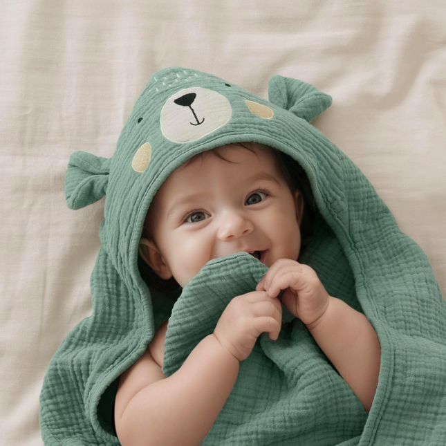 Muslin Baby Hooded Towel, Soft and Absorbent Bath Towel for Newborn,