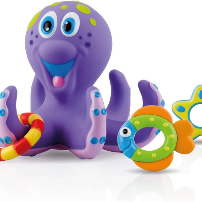 Floating Octopus Toy with 3 Hoopla Rings - Baby Bath Toy for Boys and Girls - 18+ Months