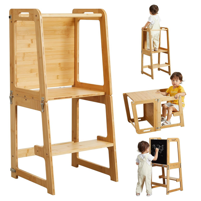 4-in-1 Standing Tower for Toddlers and Kids 1-6 Years ,(Natural)